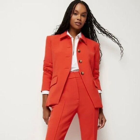 Veronica Beard Aire Dickey Jacket Collared Single Breasted Blazer Red Flame 2 - Picture 1 of 12